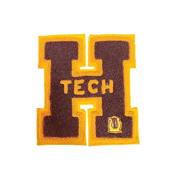 Vintage H-Tech Letterman Patch Brown & Yellow Chenille Sew-On Letter - Picture 1 of 2